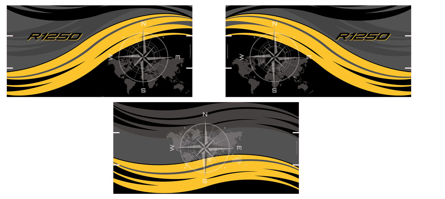 BMW R1250 GS Exclusive Vario Pannier Decals - Black, Grey, Yellow Swoosh Decals