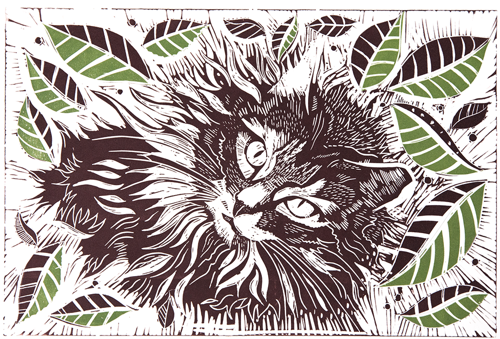 Linocut – Smokey the Cat